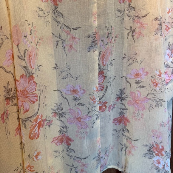 American Eagle Pale Yellow Floral Chiffon Open Front Kimono Boho Festival Beachy - Picture 11 of 12